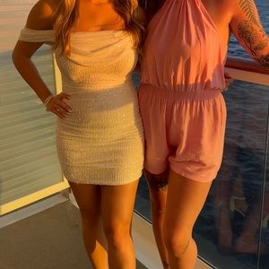 Off the shoulder white sequins dress